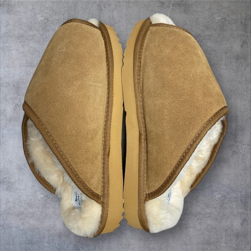 The Vermont Country Store Australian Shearling Leather Scuff Slippers Mens 10